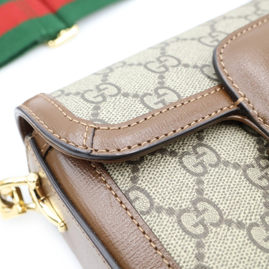 GUCCI(グッチ) GGスプリーム ホースビット PVC レザー ショルダーバッグ ブラウン 658574 レディース