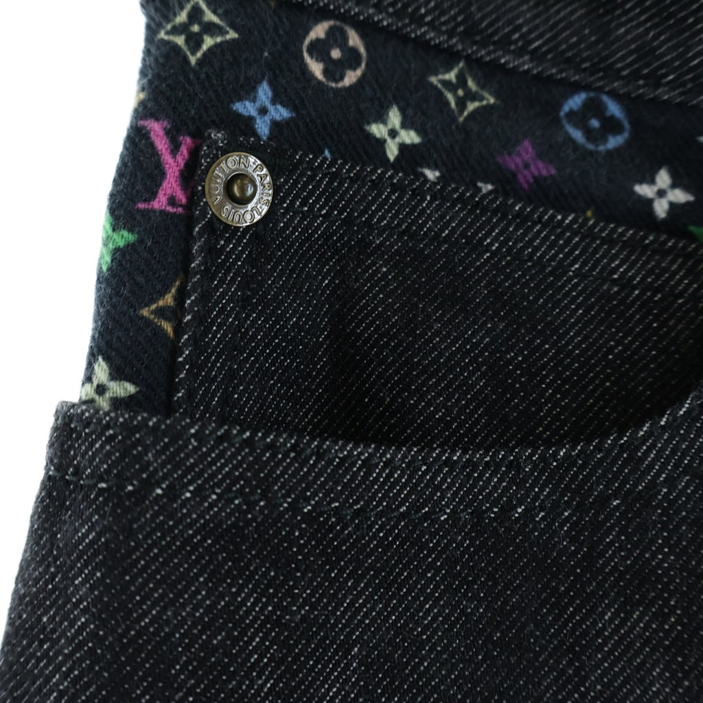 LOUIS VUITTON(ルイヴィトン) モノグラムマルチカラー 七分丈 ロールアップデニムパンツ ブラック レディース