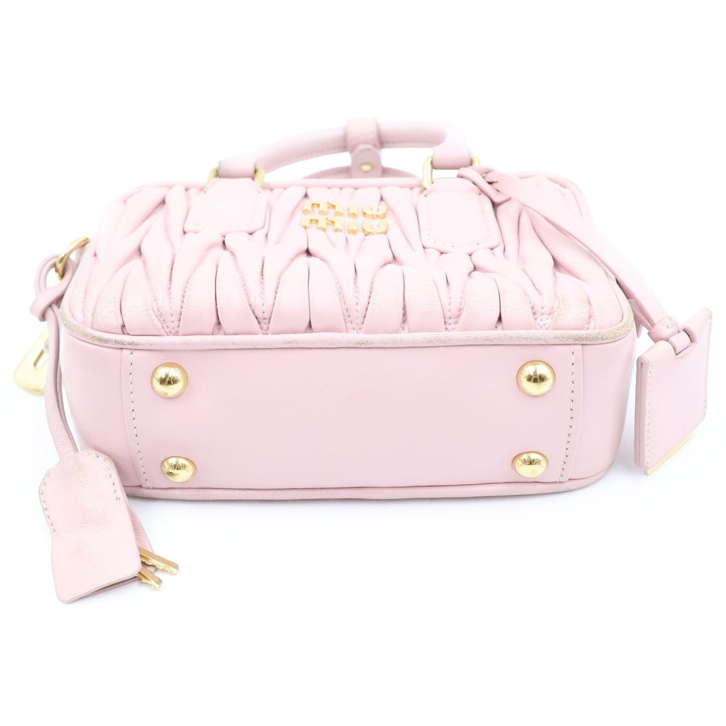 miumiu(ミュウミュウ) アルカディア マテラッセ 2WAYハンドバッグ ショルダーバッグ ミニバッグ ライトピンク レザー ゴールド金具 レディース