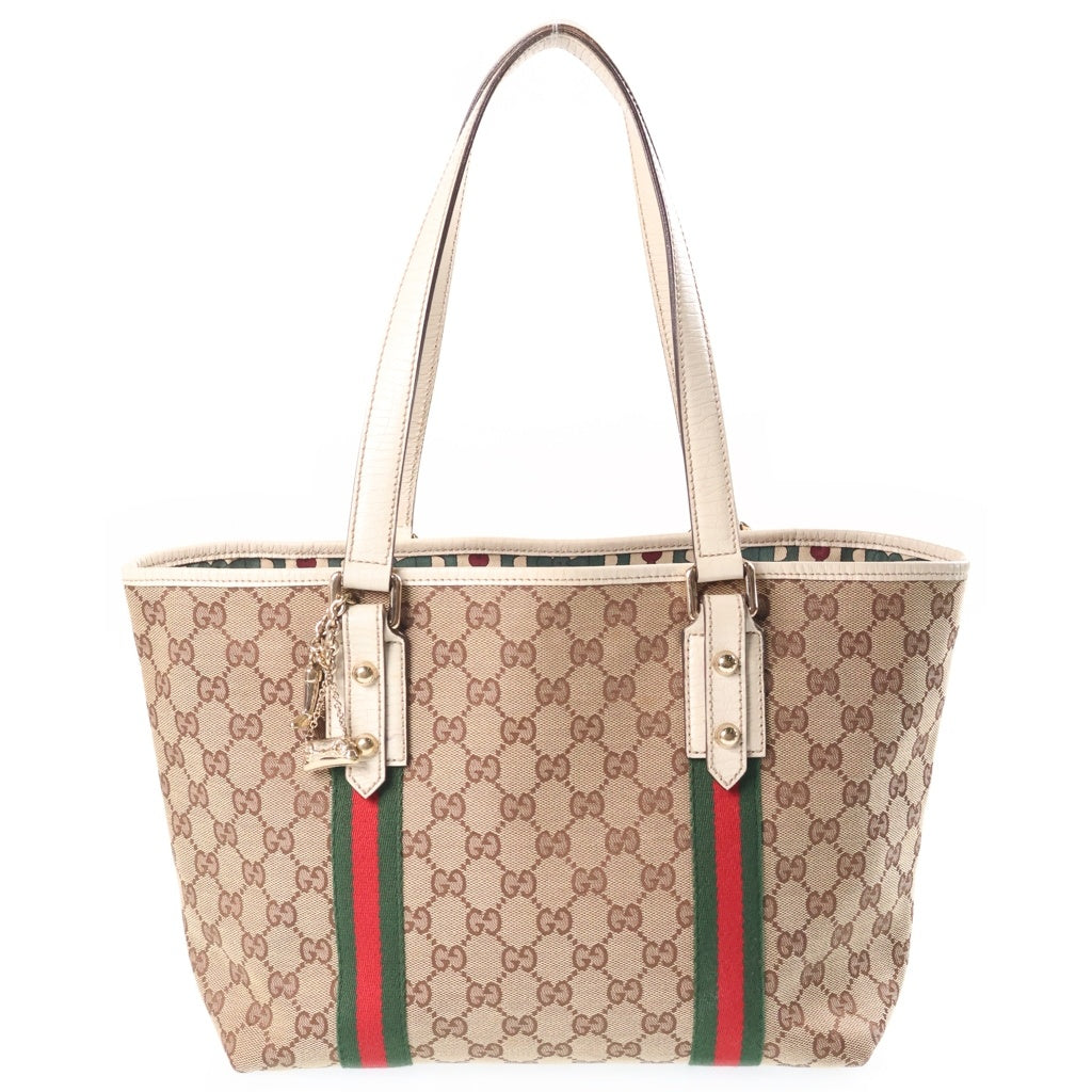 GUCCI(グッチ) シェリーライン トートバッグ ショルダーバック GGキャンバス レザー ベージュ/ホワイト 137396 レディース