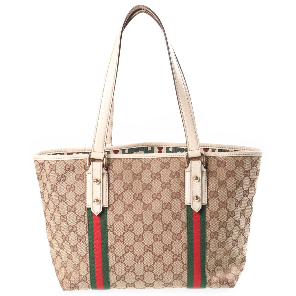 GUCCI(グッチ) シェリーライン トートバッグ ショルダーバック GGキャンバス レザー ベージュ/ホワイト 137396 レディース