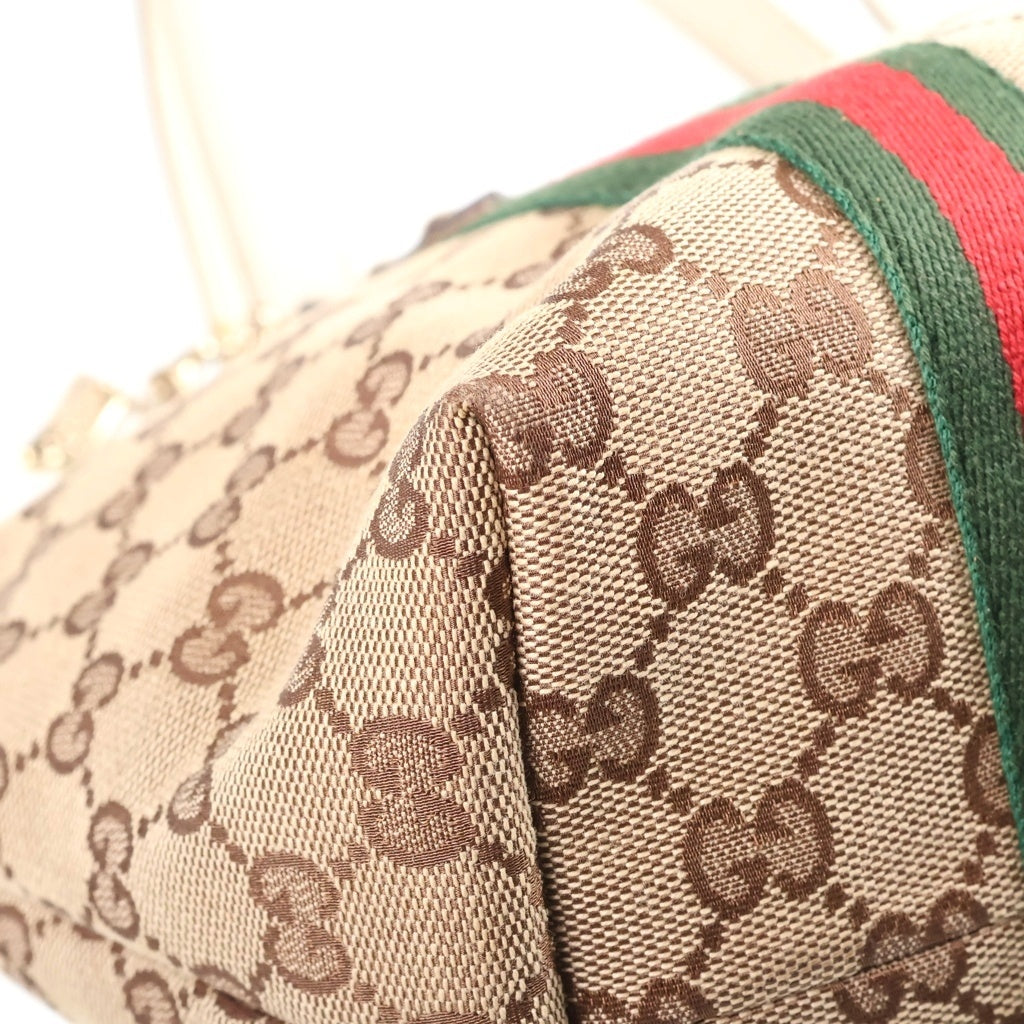 GUCCI(グッチ) シェリーライン トートバッグ ショルダーバック GGキャンバス レザー ベージュ/ホワイト 137396 レディース