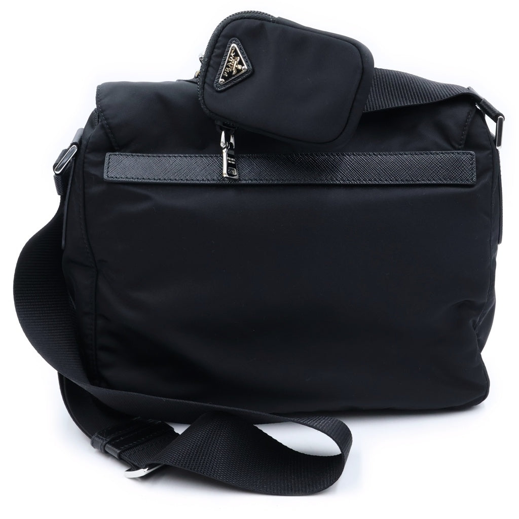 PRADA(プラダ) Re-Nylon トライアングルロゴ ショルダーバッグ ブラック テスート ポーチ 1BD994 シルバー金具 レディース