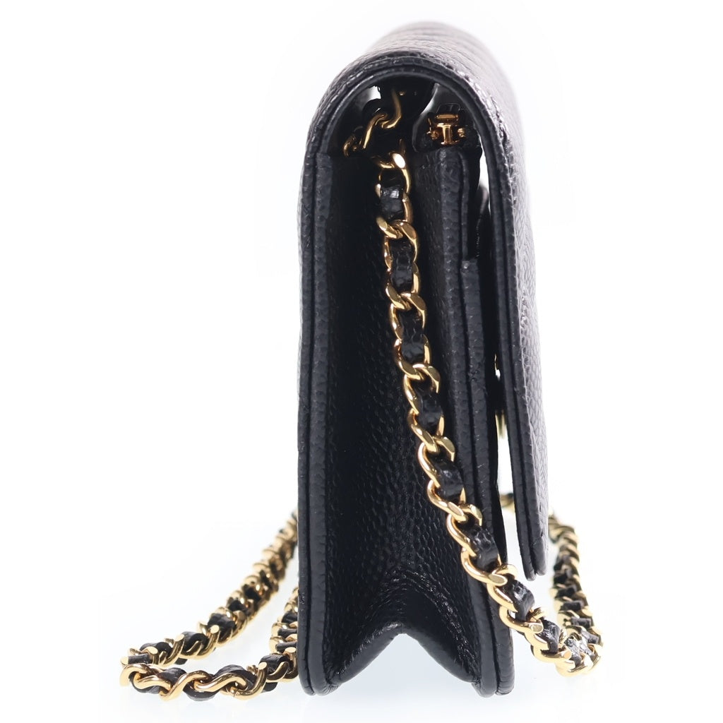 CHANEL(シャネル) ココマーク マトラッセ キャビアスキン ゴールド金具 チェーンウォレット ショルダーバッグ ランダムプレート ブラック AP0250 レディース