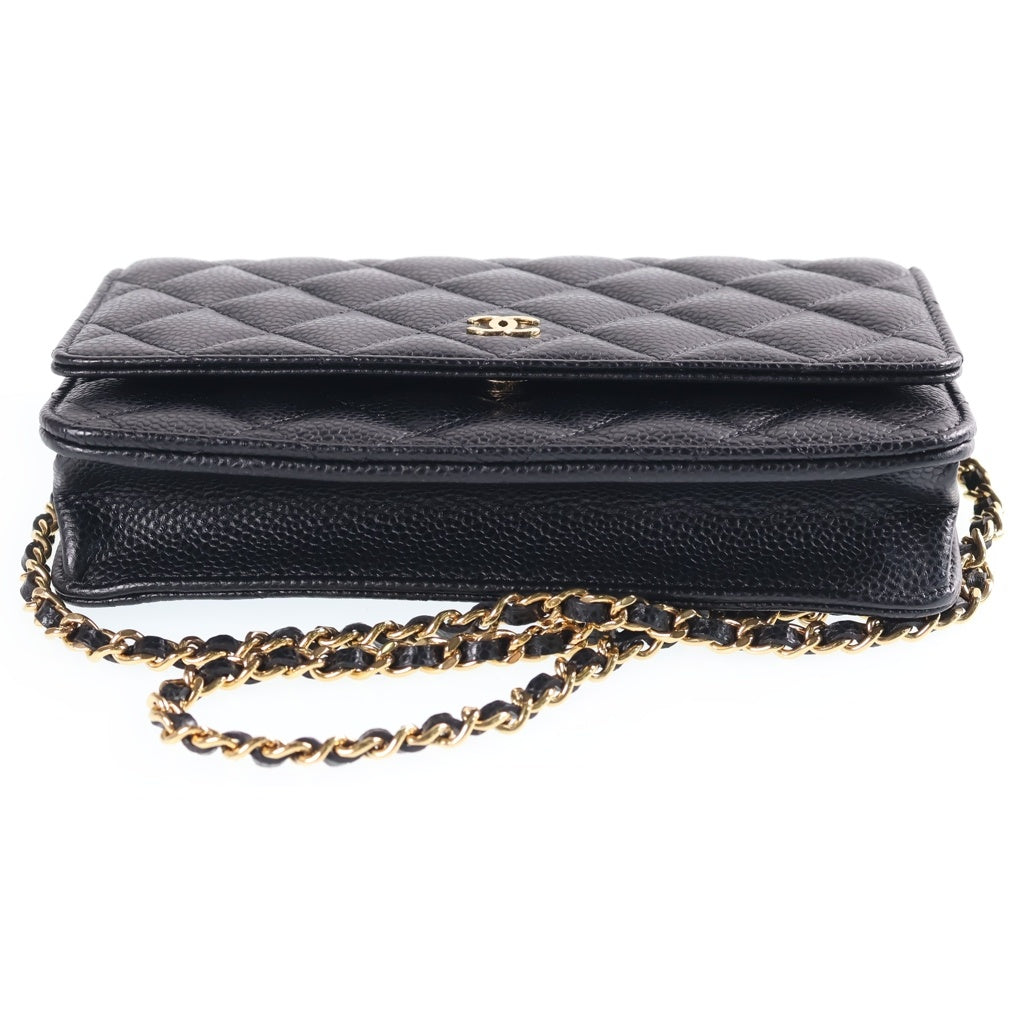 CHANEL(シャネル) ココマーク マトラッセ キャビアスキン ゴールド金具 チェーンウォレット ショルダーバッグ ランダムプレート ブラック AP0250 レディース