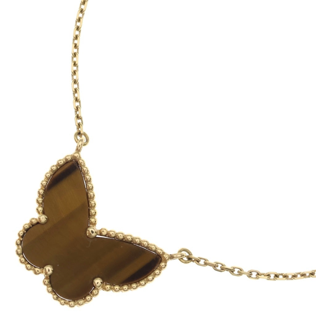 Van Cleef & Arpels(ヴァンクリーフアンドアーペル) ラッキーアルハンブラ パピヨン タイガーアイ ネックレス ペンダント チェーン イエローゴールド×ブラウン Au750YG VCARD98500 レディース