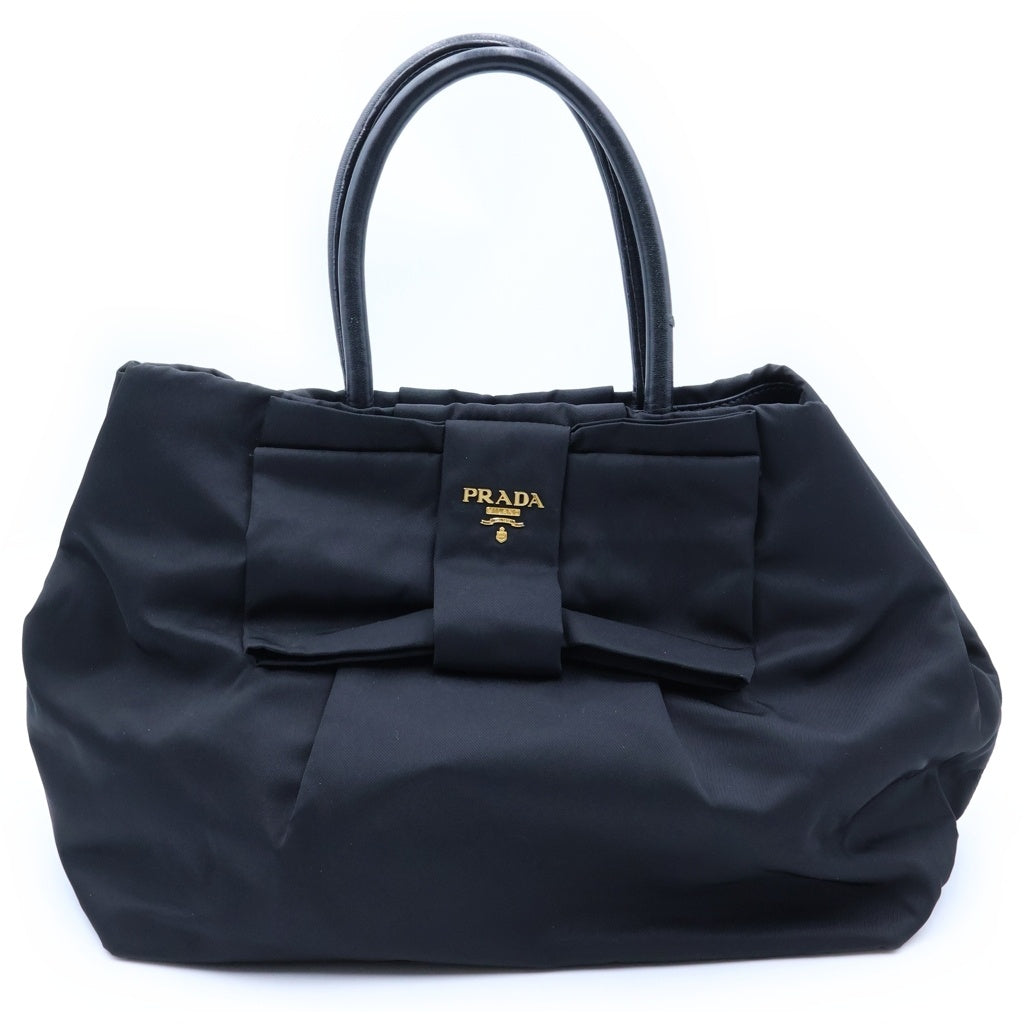 PRADA(プラダ) リボン ナイロンハンドバッグ ミニトートバッグ ブラック ゴールド金具 レディース