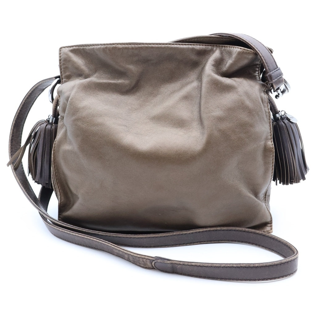 LOEWE(ロエベ) アナグラム フラメンコ フリンジ ショルダーバッグ ブラウン レザー シルバー金具 レディース