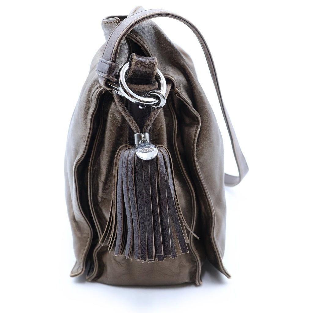 LOEWE(ロエベ) アナグラム フラメンコ フリンジ ショルダーバッグ ブラウン レザー シルバー金具 レディース