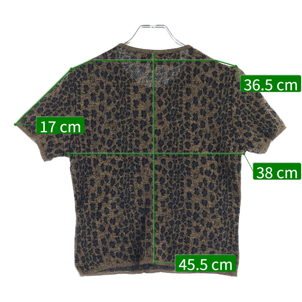 FENDI(フェンディ) レオパード総柄 FFロゴ ウール クルーネック 半袖ニット カットソー ブラウン レディース