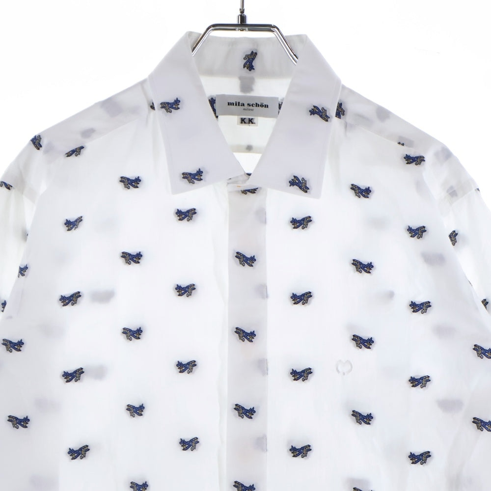 Mila Schoen(ミラショーン) 長袖刺繍シャツ 飛行機 ホワイト