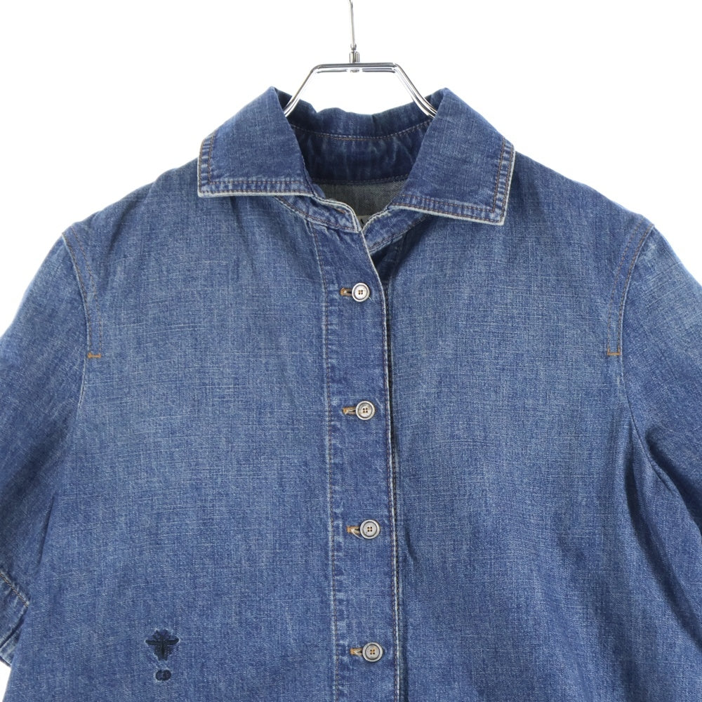 Christian Dior(クリスチャンディオール) BEE タイガー刺繍プリント 半袖デニムシャツ ブルー 252J26Y3584