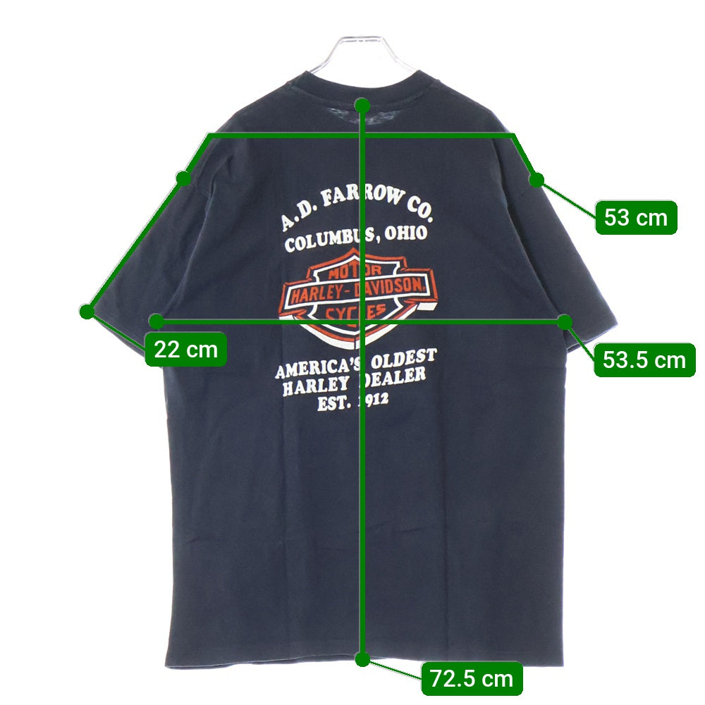 VINTAGE(ヴィンテージ) 80s HARLEY DAVIDSON 1 ON THE WANTED LIST ハーレーダビッドソン 両面プリント Tシャツ 半袖カットソー ブラック