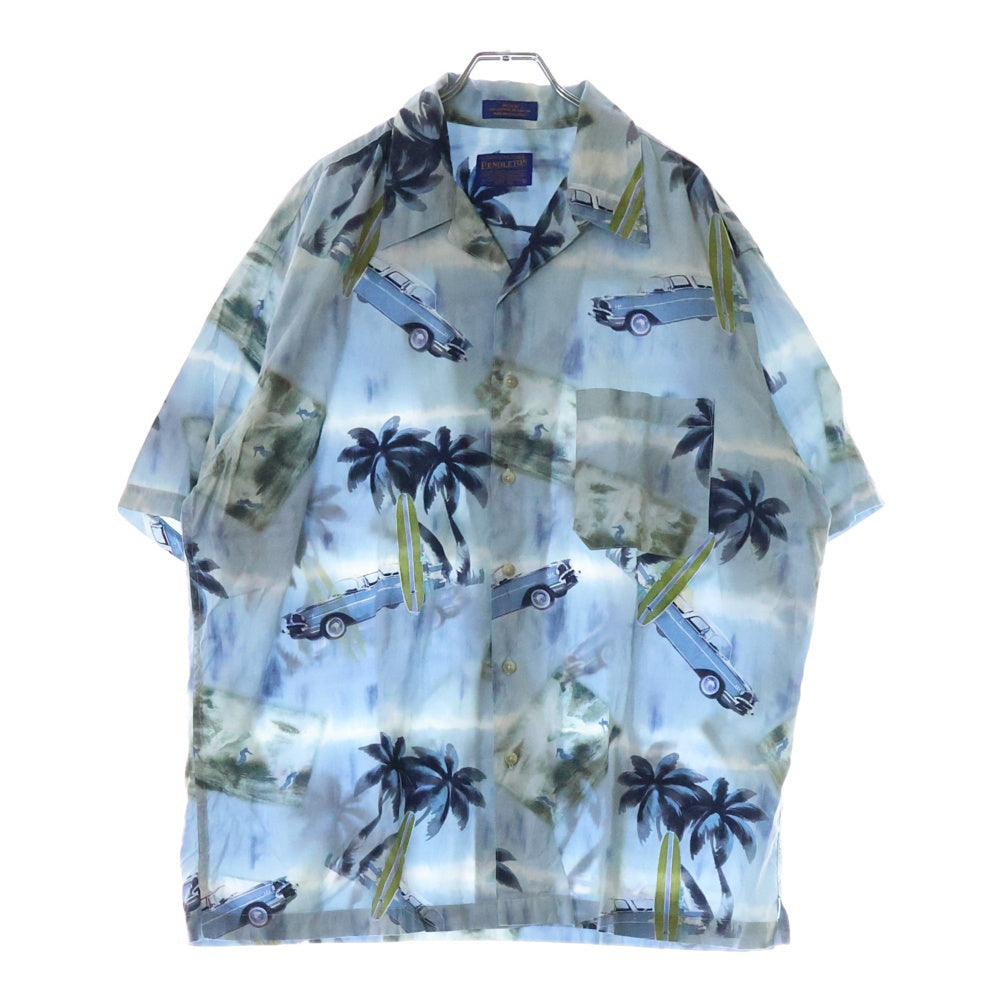 PENDLETON(ペンドルトン) ALOHA OPEN COLLAR COTTON RAYON S/S SHIRT アロハ コットン レーヨン 総柄 オープンカラー 半袖シャツ ブルー