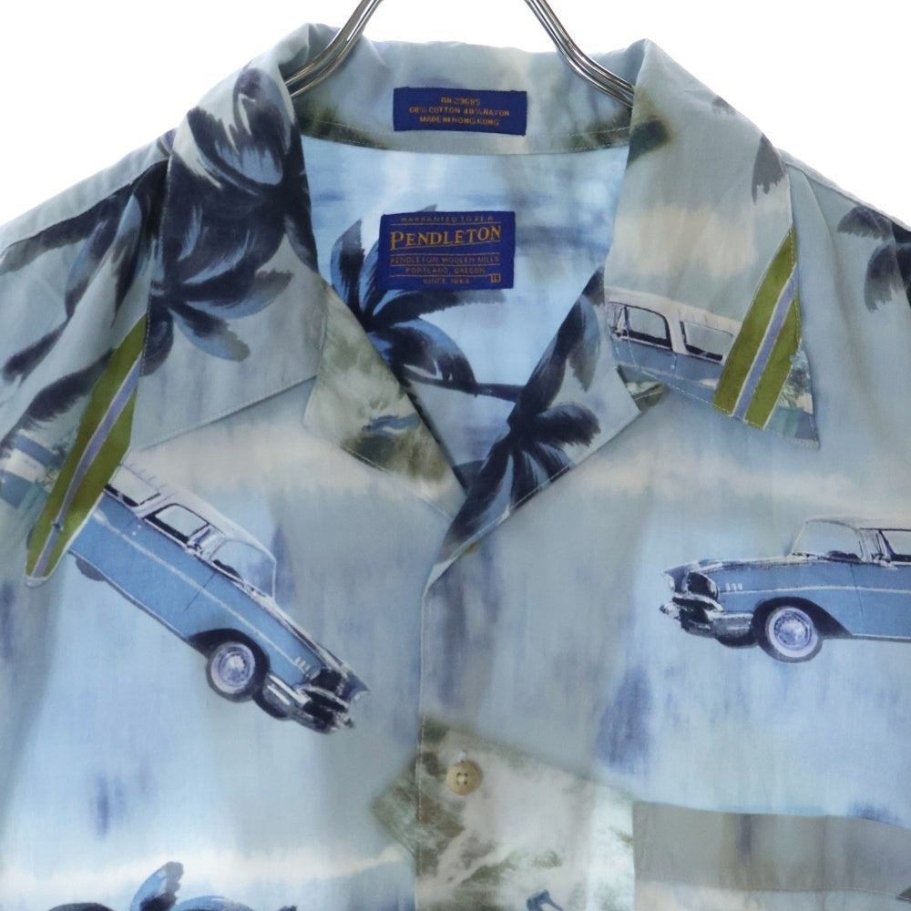 PENDLETON(ペンドルトン) ALOHA OPEN COLLAR COTTON RAYON S/S SHIRT アロハ コットン レーヨン 総柄 オープンカラー 半袖シャツ ブルー