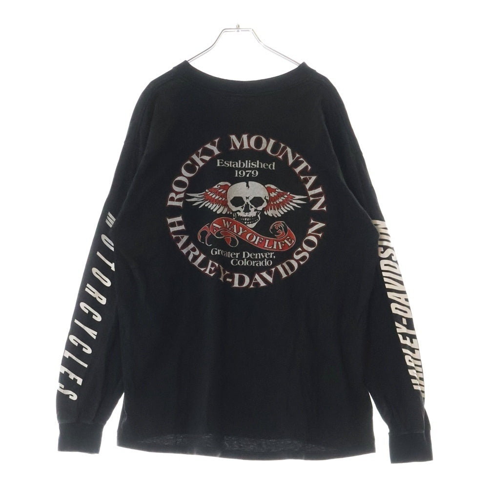VINTAGE(ヴィンテージ) 90s HARLEY DAVIDSON ROCKY MOUNTAIN L/S ハーレーダビッドソン ロッキーマウンテン アームプリント Tシャツ 長袖カットソー ブラック