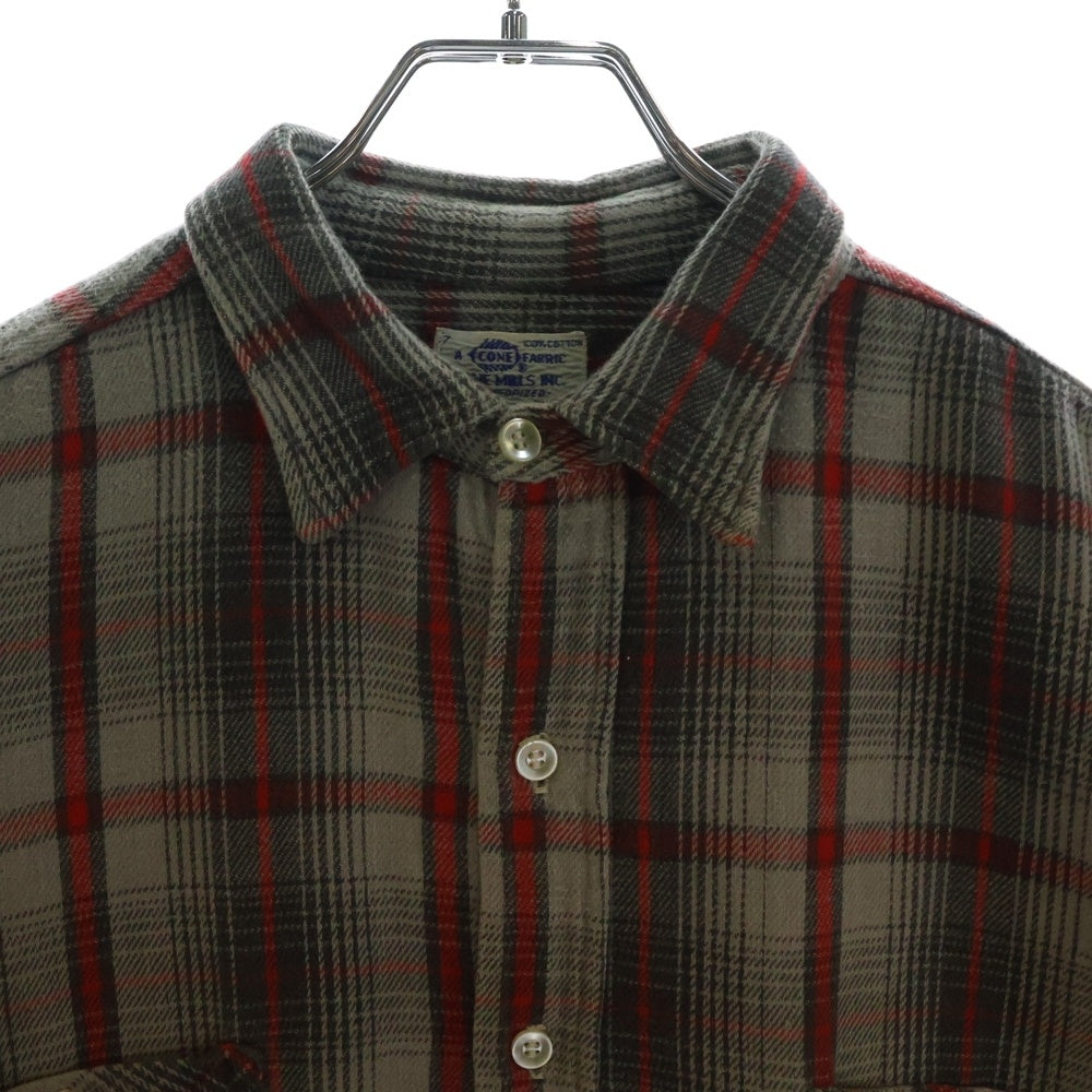 VINTAGE(ヴィンテージ) 60～70s CONE MILLS USA製 ヘビー チェック ネルシャツ グレー/レッド