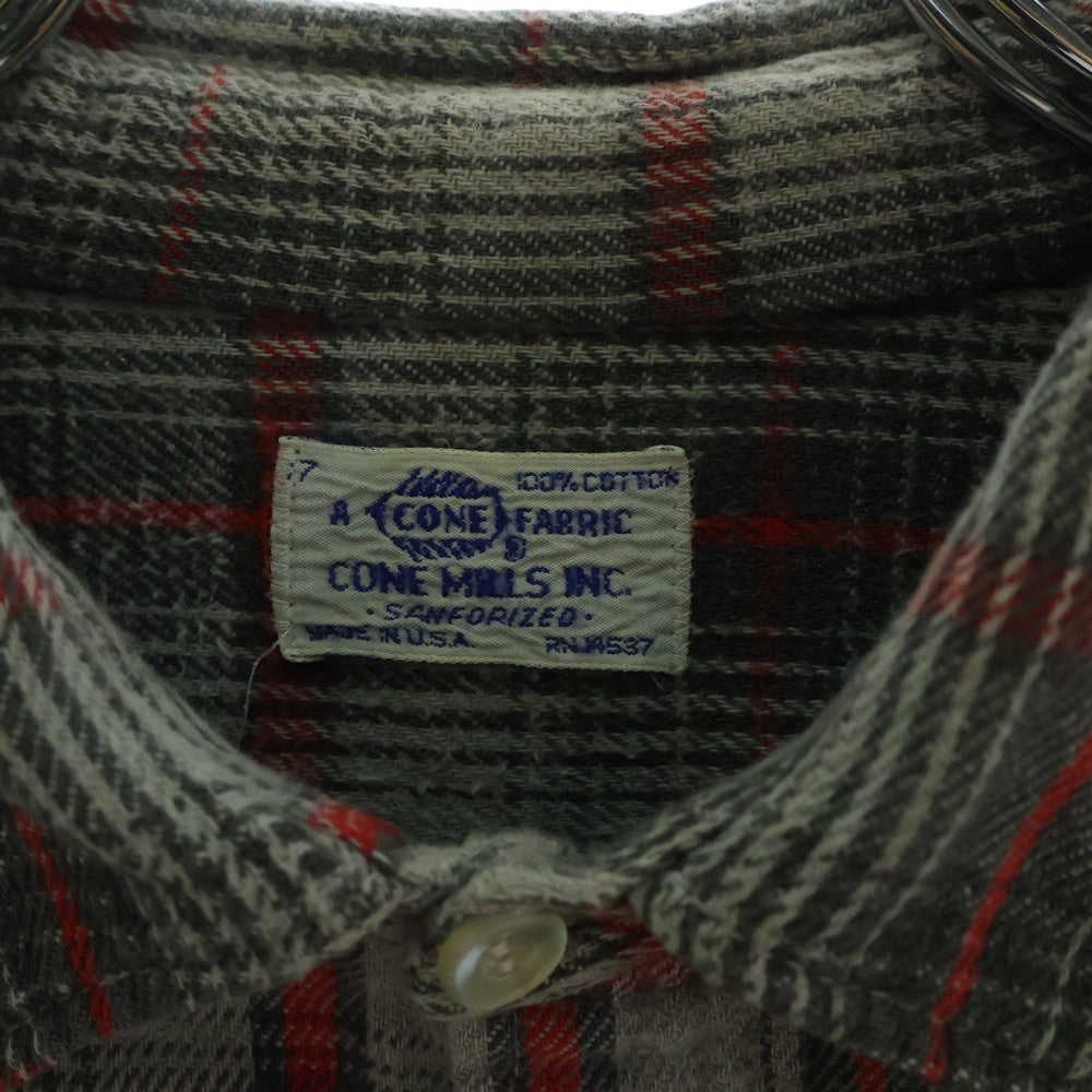 VINTAGE(ヴィンテージ) 60～70s CONE MILLS USA製 ヘビー チェック ネルシャツ グレー/レッド