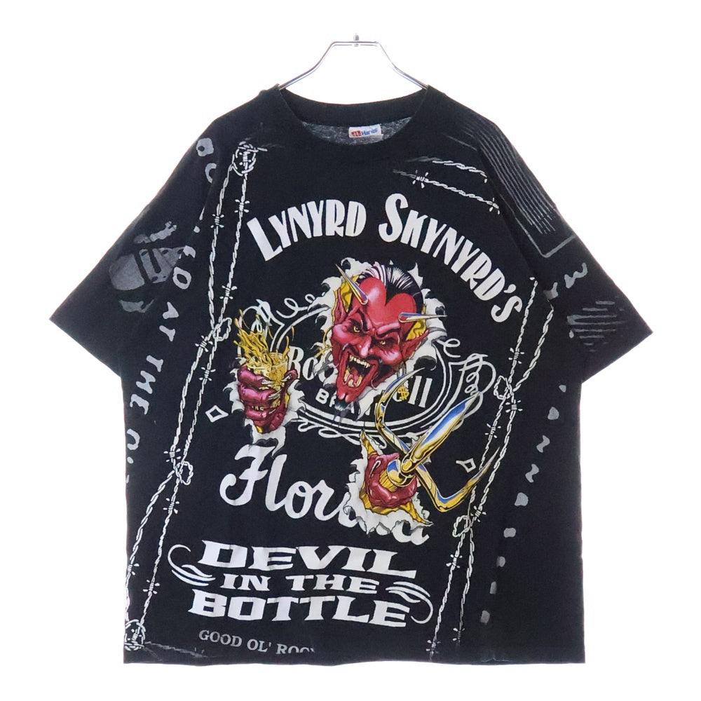 VINTAGE(ヴィンテージ) 90s LYNYRD SKYNYRD レーナード・スキナード オーバープリント Tシャツ 半袖カットソー ブラック