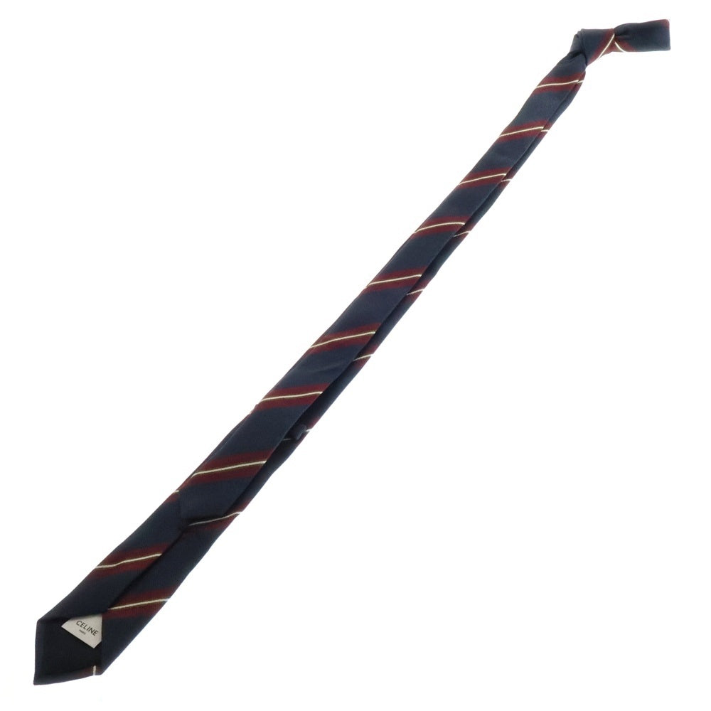 CELINE(セリーヌ) STRIPE SILK TWILL NARROW TIE ストライプ シルクツイル ナロータイ ネイビー/ボルドー