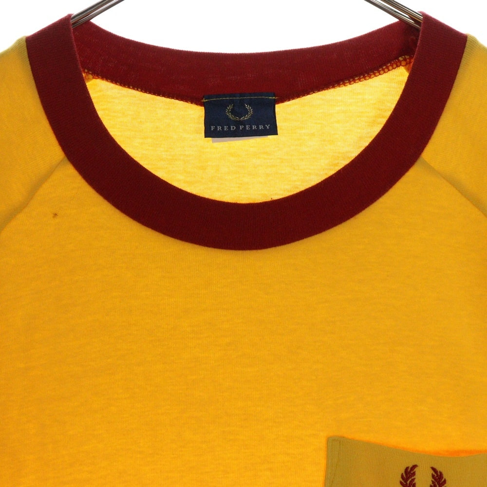 FRED PERRY(フレッドペリー) 80-90s VINTAGE 刺繍 リンガーネック ヒットユニオンタグ 半袖Tシャツ カットソー イエロー