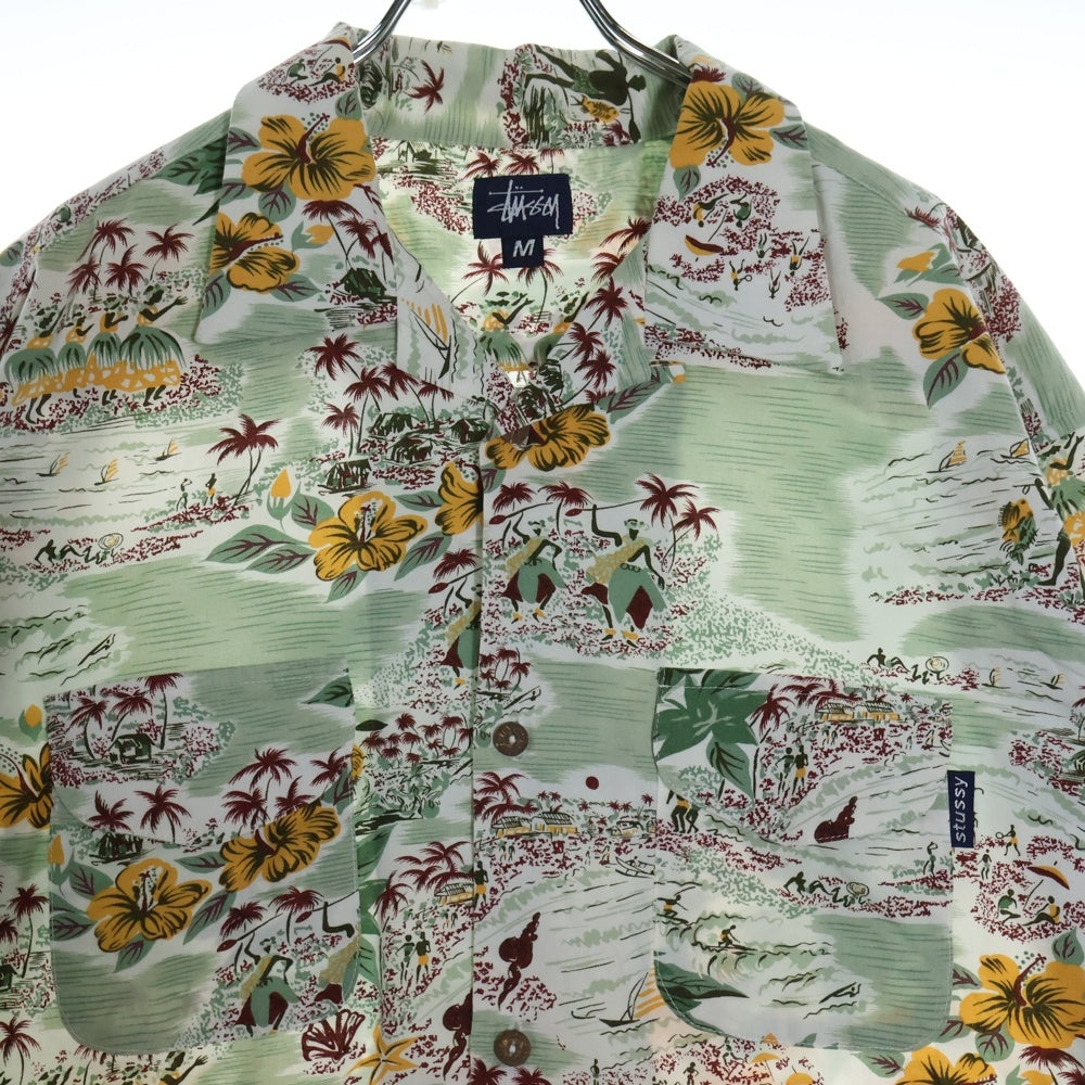 STUSSY(ステューシー) 90s OLD USA製 ハワイアン オープンカラー 半袖シャツ 総柄