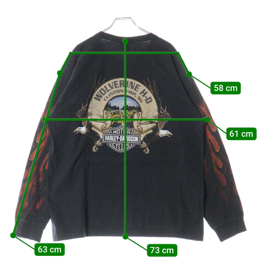 VINTAGE(ヴィンテージ) 00s HARLEY DAVIDSON WOLVERINE H-D L/S ハーレー 両面プリント Tシャツ 長袖カットソー ブラック