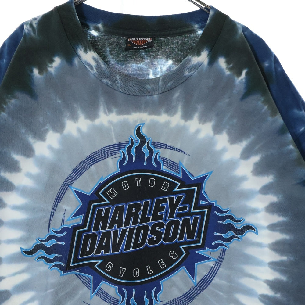 VINTAGE(ヴィンテージ) 00s HARLEY DAVIDSON BARTELS LOS ANGELES CA ハーレーダビッドソン 両面プリント タイダイ柄 Tシャツ 半袖カットソーブルー