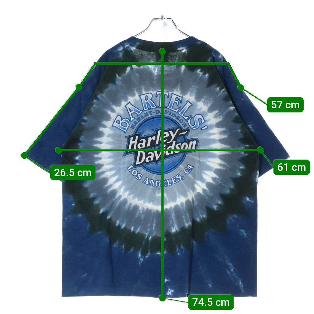 VINTAGE(ヴィンテージ) 00s HARLEY DAVIDSON BARTELS LOS ANGELES CA ハーレーダビッドソン 両面プリント タイダイ柄 Tシャツ 半袖カットソーブルー