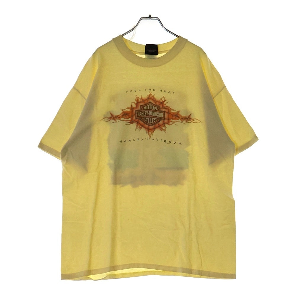 VINTAGE(ヴィンテージ) 90s HARLEY DAVIDSON FEEL THE HEAT ハーレー 両面プリント Tシャツ 半袖カットソー イエロー
