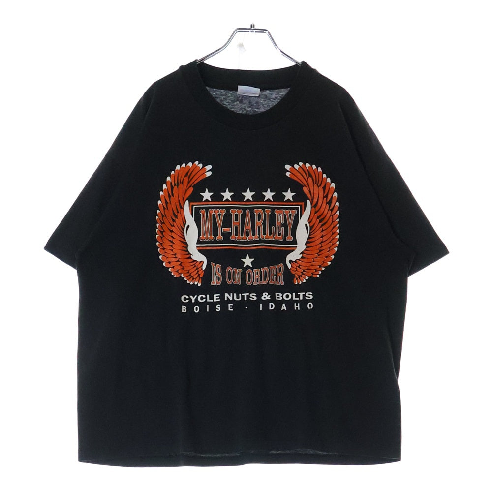 VINTAGE(ヴィンテージ) 80s HARLEY DAVIDSON MY HARLEY IS ON ORDER ハーレーダビッドソン フロントプリント Tシャツ 半袖カットソーブラック