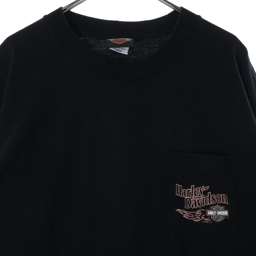 HARLEY DAVIDSON(ハーレーダビッドソン) 00s FLAMES THUNDER L/S TEE 2008 USA製 刺繍 サンダープリント 長袖Tシャツ カットソー ブラック