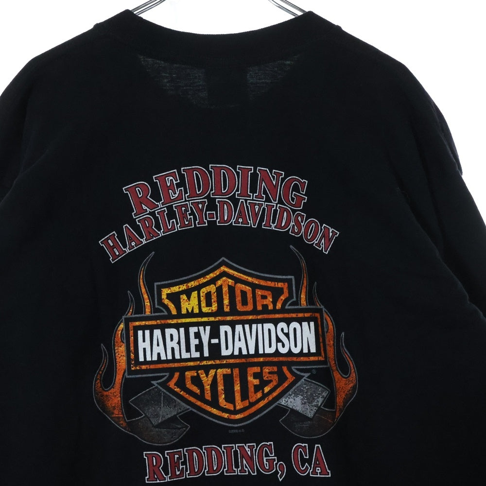 HARLEY DAVIDSON(ハーレーダビッドソン) 00s FLAMES THUNDER L/S TEE 2008 USA製 刺繍 サンダープリント 長袖Tシャツ カットソー ブラック