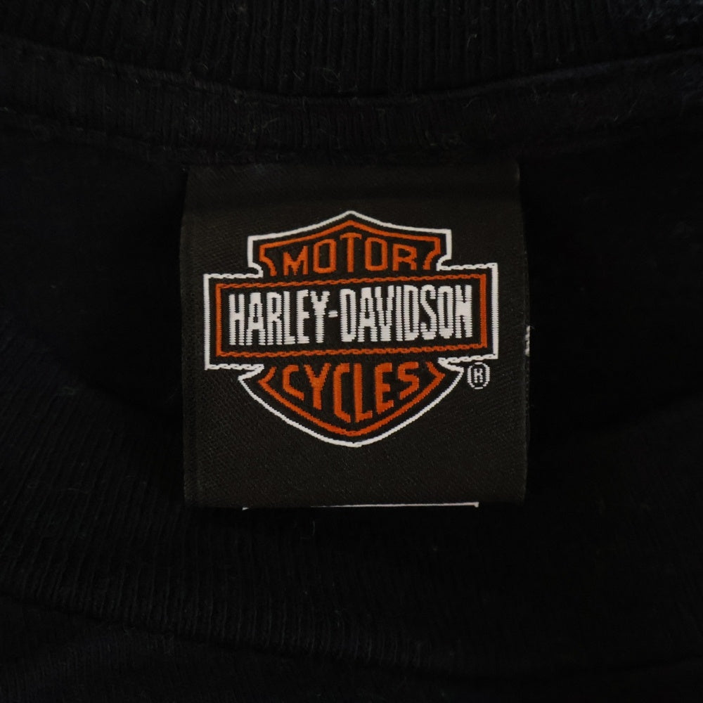 HARLEY DAVIDSON(ハーレーダビッドソン) 00s FLAMES THUNDER L/S TEE 2008 USA製 刺繍 サンダープリント 長袖Tシャツ カットソー ブラック
