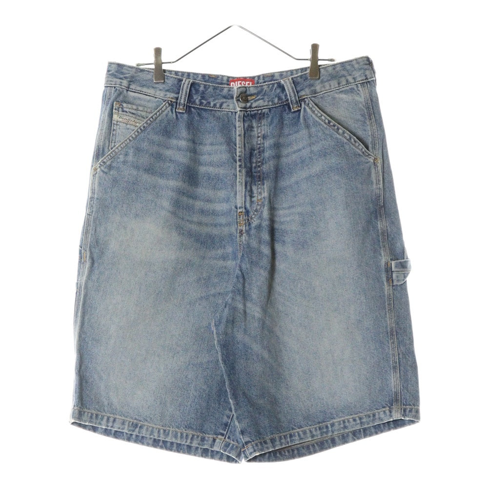 DIESEL(ディーゼル) D-LIVERY-SHORT A14072 ウォッシュ加工 フロントボタン ワイド デニム カーゴ ハーフパンツ ショーツ インディゴ