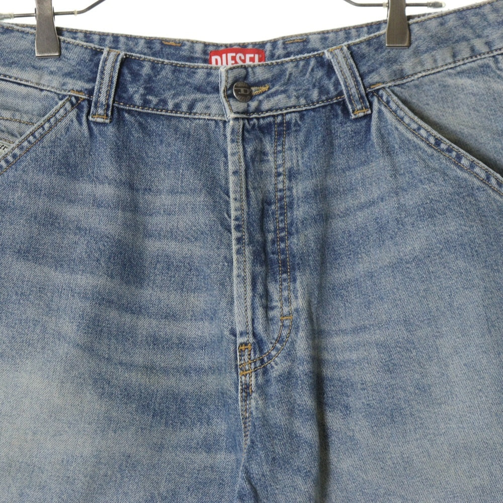 DIESEL(ディーゼル) D-LIVERY-SHORT A14072 ウォッシュ加工 フロントボタン ワイド デニム カーゴ ハーフパンツ ショーツ インディゴ