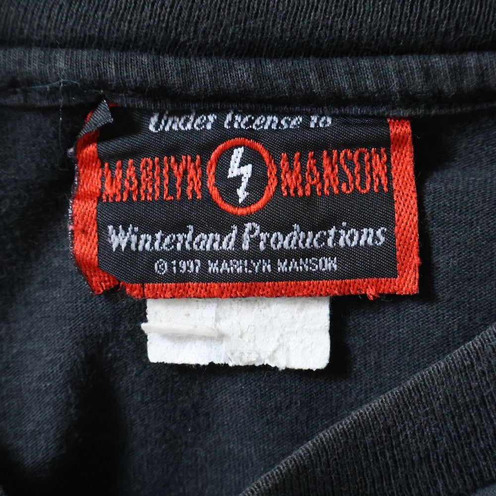 VINTAGE(ヴィンテージ) 90s MARILYN MANSON WHEN I'M GOD EVERYONE DIES マリリンマンソン 袖プリント Tシャツ 長袖 カットソー ブラック