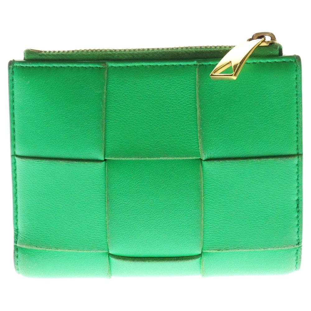 BOTTEGA VENETA(ボッテガヴェネタ) INTRECCIATO イントレチャート カセット レザー 二つ折り財布 グリーン