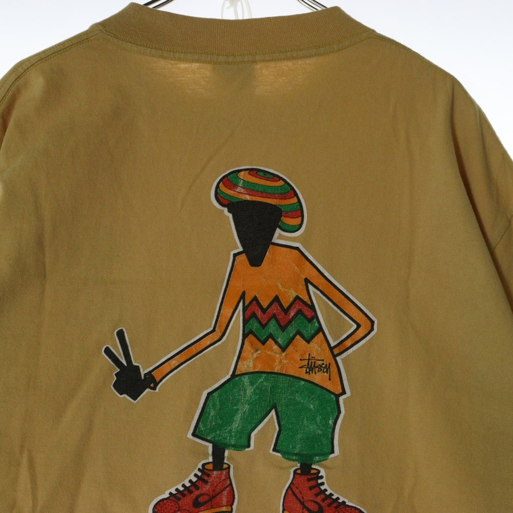 STUSSY(ステューシー) 80s OLD STUSSY ROOTZ ROCKIN RYDIMZ オールドステューシー ラスタカラー 両面プリント Tシャツ 半袖カットソー イエロー