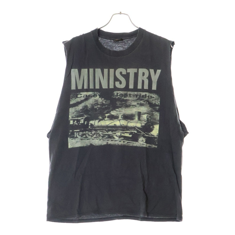 VINTAGE(ヴィンテージ) 90s MINISTRY SMASH THE CONTROL ミニストリー カットオフ ノースリーブTシャツ カットソー ブラック