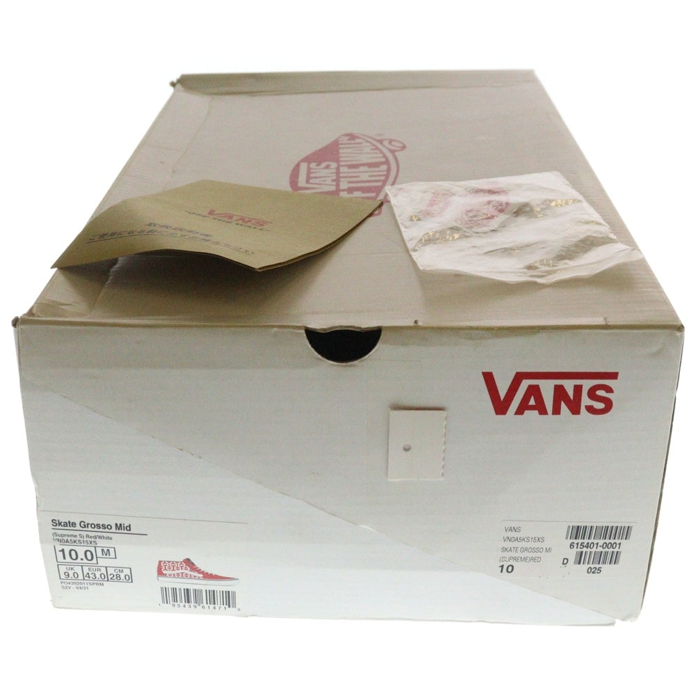 SUPREME(シュプリーム) 21SS ×VANS Skate Grosso VN0A5KS15XS Mid スケート グロッソ ミッド ローカットスニーカー レッド US10/28cm