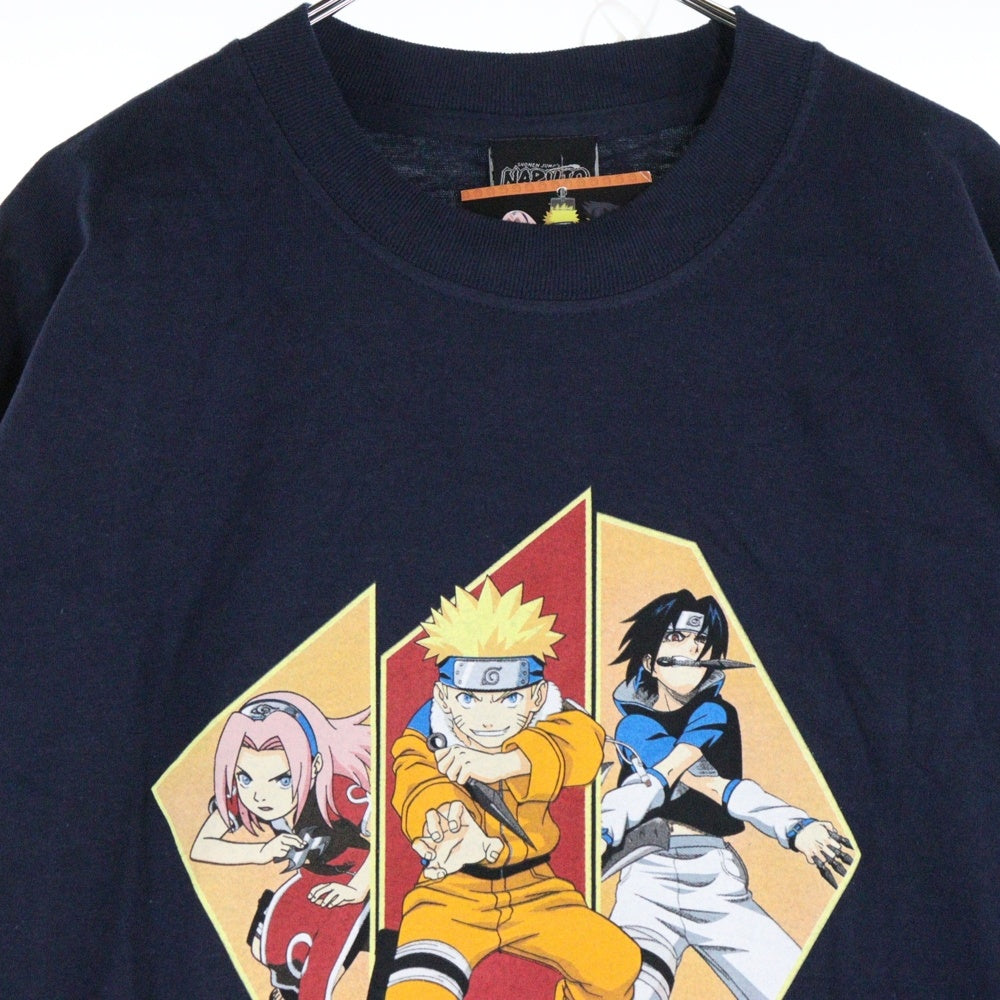 VINTAGE(ヴィンテージ) 00s NARUTO ナルト サスケ サクラ 初期三人組 フロント プリント Tシャツ 半袖カットソー ネイビー