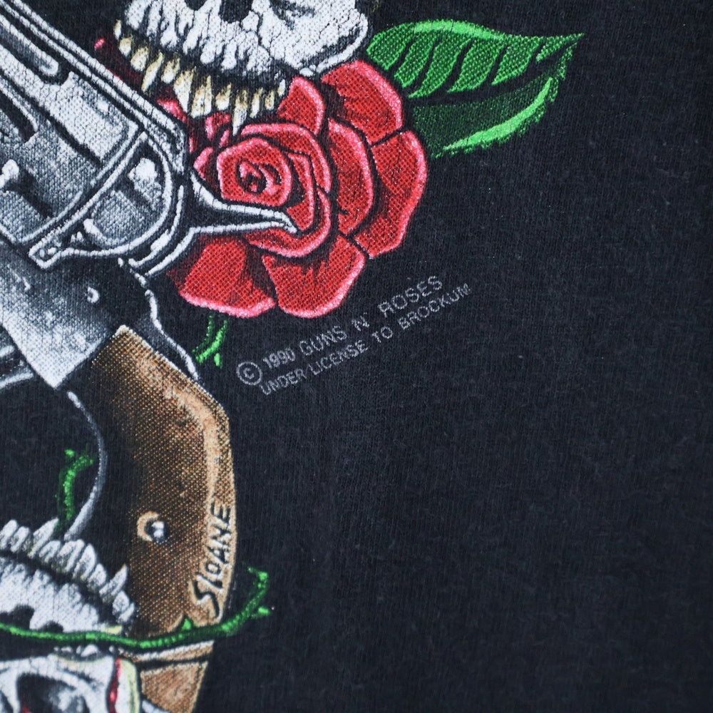 VINTAGE(ヴィンテージ) 90s GUNS N' ROSES 1990 SKULL HEART GUN G N'R ガンズ・アンド・ローゼズ 1990 スカル ハート ガン Tシャツ 半袖カットソーブラック