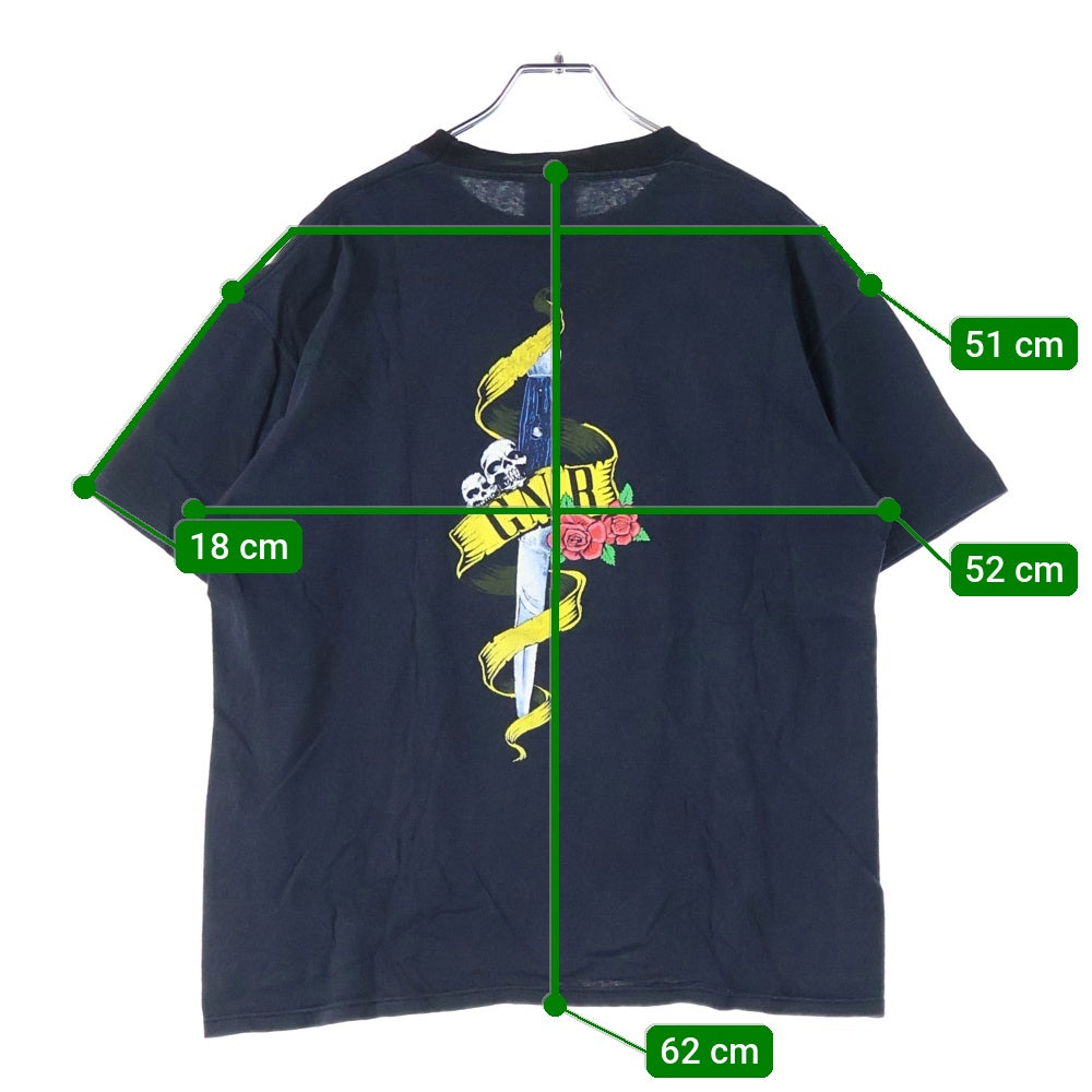 VINTAGE(ヴィンテージ) 90s GUNS N' ROSES 1990 SKULL HEART GUN G N'R ガンズ・アンド・ローゼズ 1990 スカル ハート ガン Tシャツ 半袖カットソーブラック