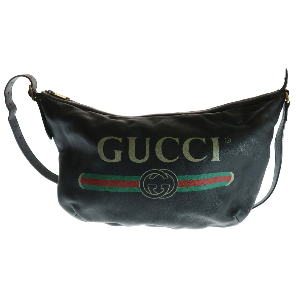 GUCCI(グッチ) LOGO HOBO LEATHER SHOULDER BAG ロゴプリント ハーフムーン ホーボー レザー ショルダーバッグ ブラック 523586 525040