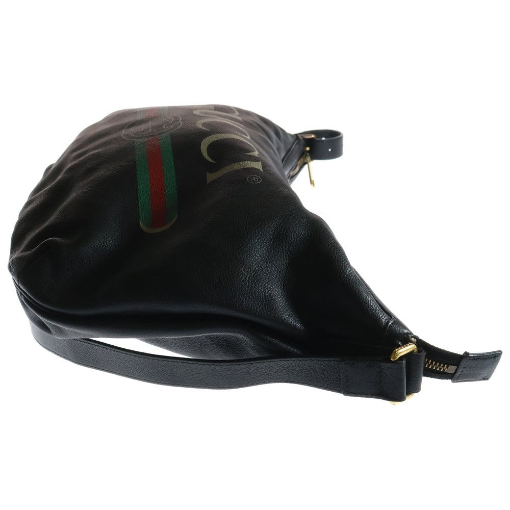 GUCCI(グッチ) LOGO HOBO LEATHER SHOULDER BAG ロゴプリント ハーフムーン ホーボー レザー ショルダーバッグ ブラック 523586 525040