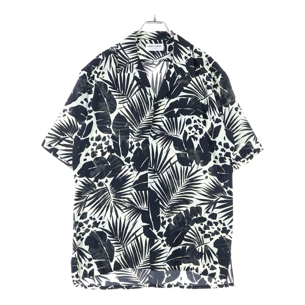 SAINT LAURENT PARIS(サンローランパリ) 20SS SILK JUNGLE PALM PRINT S/S SHIRT 総プリント オープンカラー シャツ 531956 Y2C63 ブラック/ホワイト