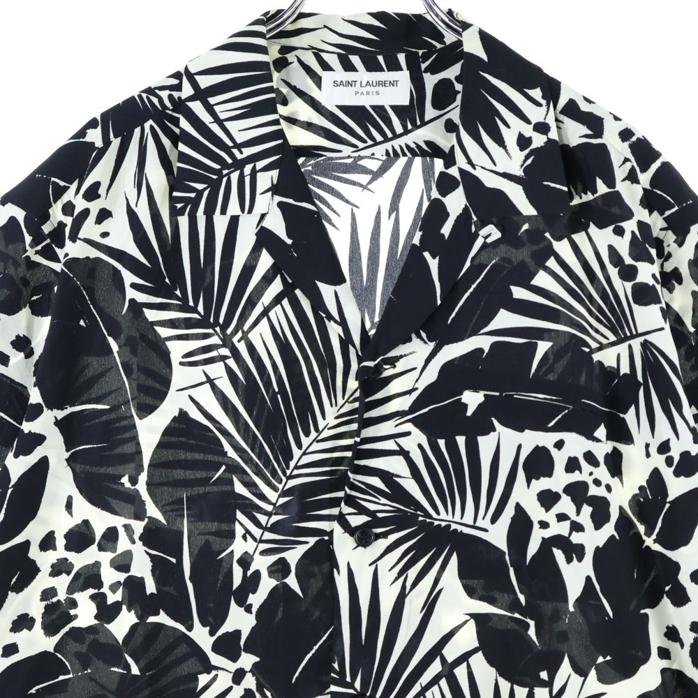 SAINT LAURENT PARIS(サンローランパリ) 20SS SILK JUNGLE PALM PRINT S/S SHIRT 総プリント オープンカラー シャツ 531956 Y2C63 ブラック/ホワイト