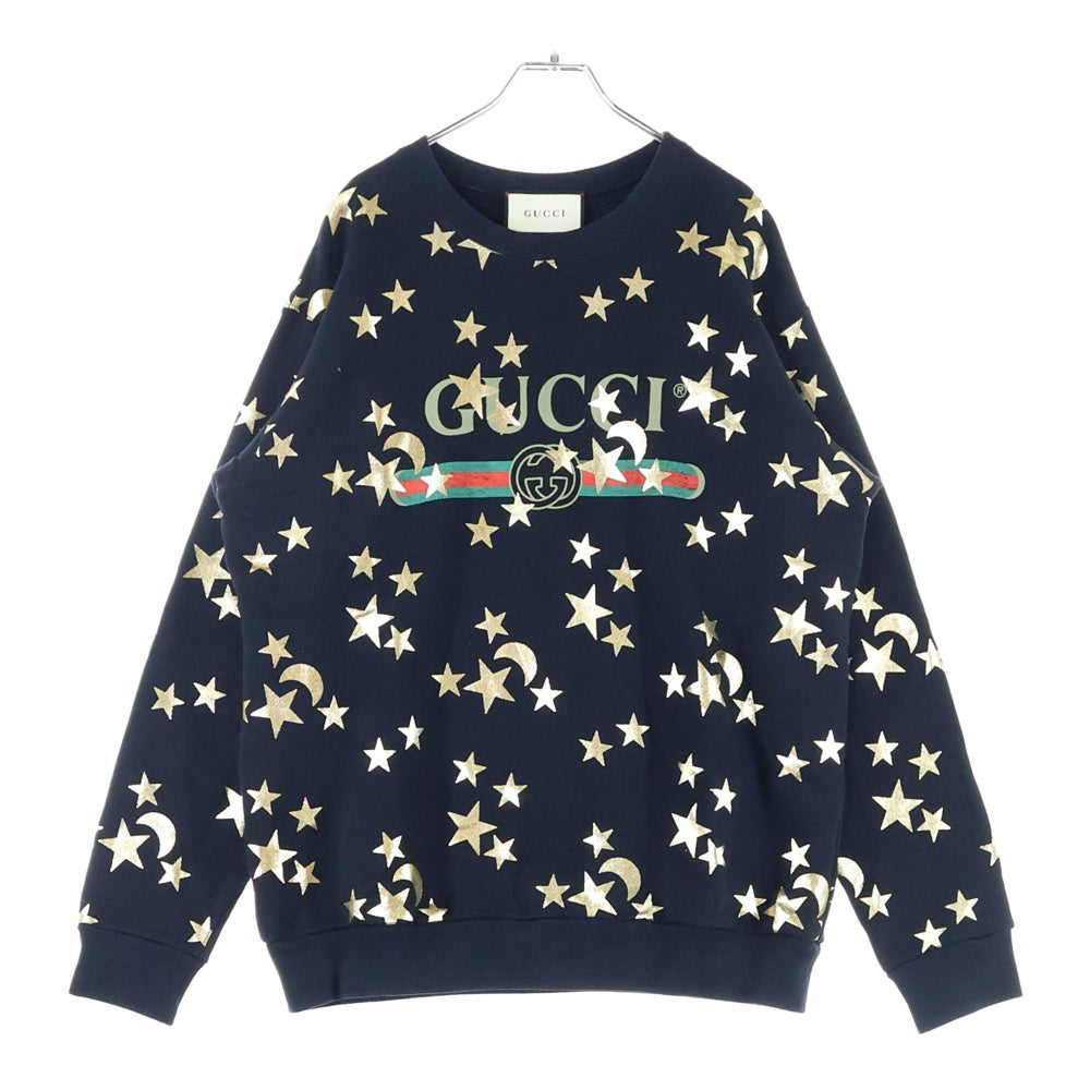 GUCCI(グッチ) 20SS MOON & STAR SWEAT ムーン スター ロッキングG ジェリーライン ロゴ スウェット クルーネック トレーナー 469250-XJBQY ブラック