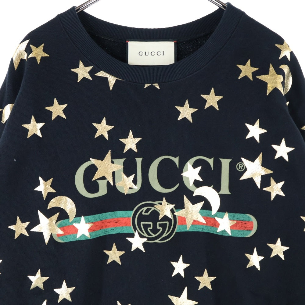 GUCCI(グッチ) 20SS MOON & STAR SWEAT ムーン スター ロッキングG ジェリーライン ロゴ スウェット クルーネック トレーナー 469250-XJBQY ブラック